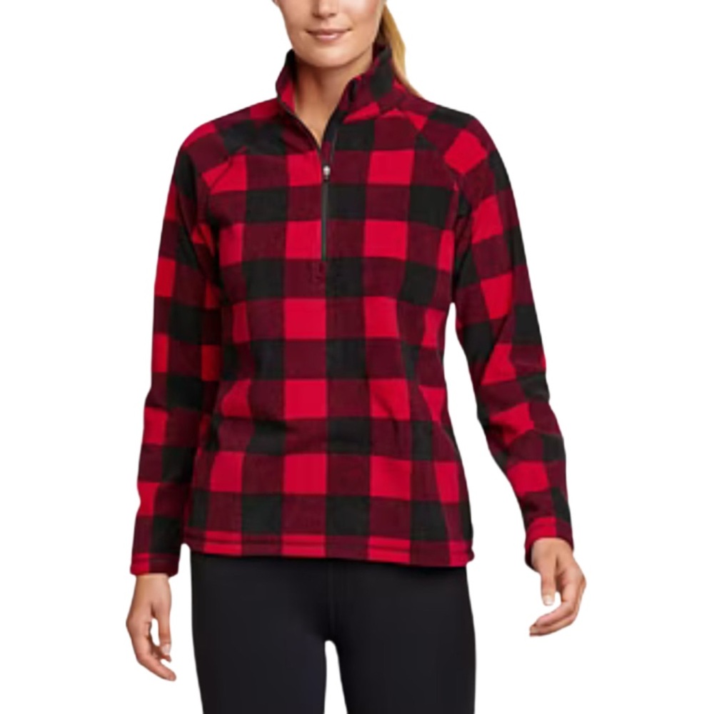 Eddie Bauer Red and Black Buffalo Plaid Half-Zip Fleece Pullover